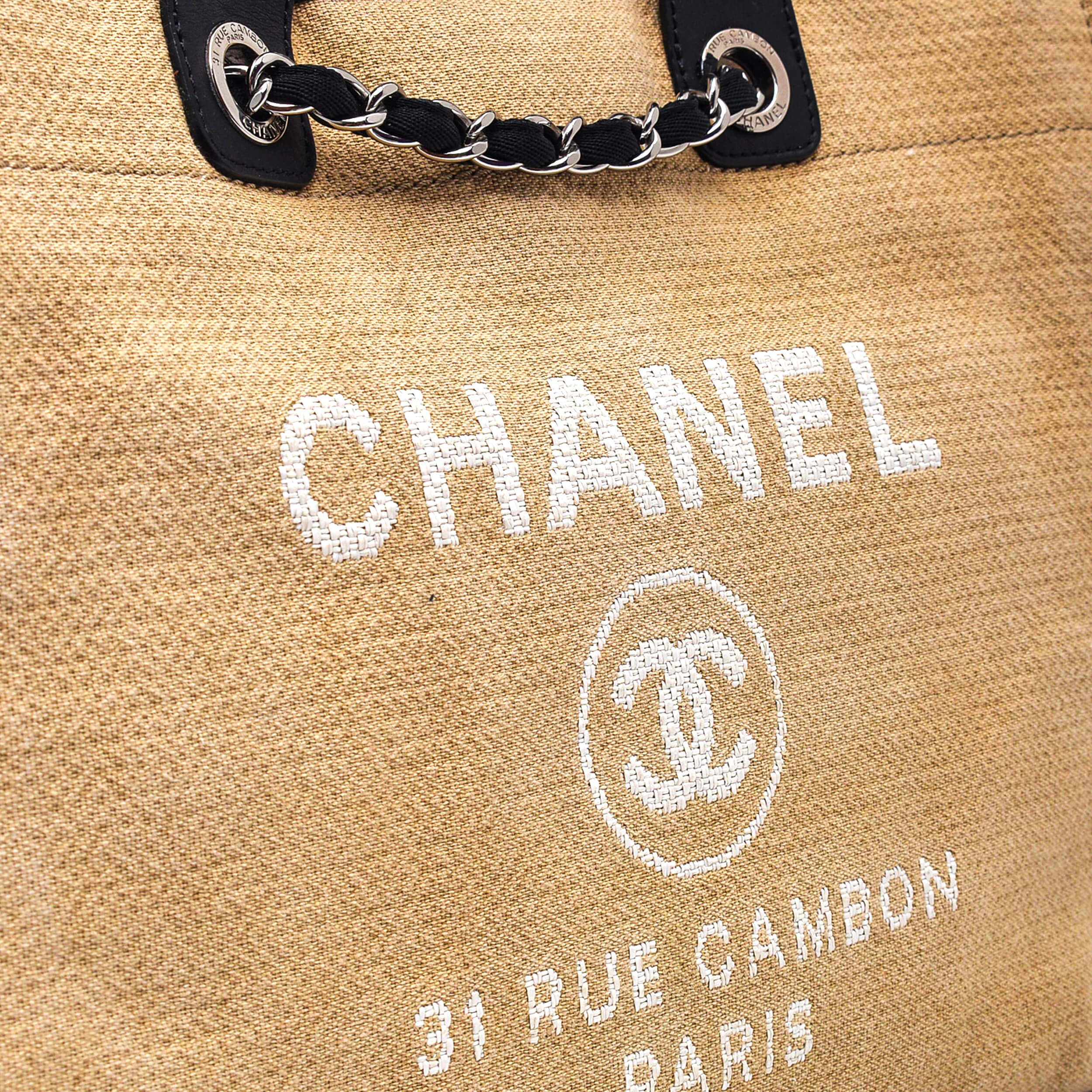 Chanel - Beige Canvas Deauville Large Shopping Tote Bag 